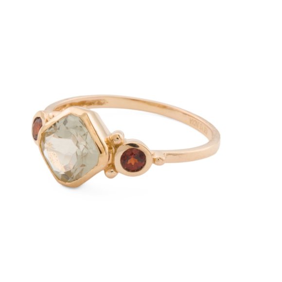 SHIVAM India 14kt Gold Plated Green Amethyst Garnet Bezel Ring - Picture 1 of 2